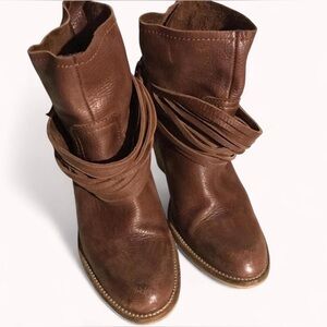 Chocolate Brown Strappy Leather Buckled Ankle Boots